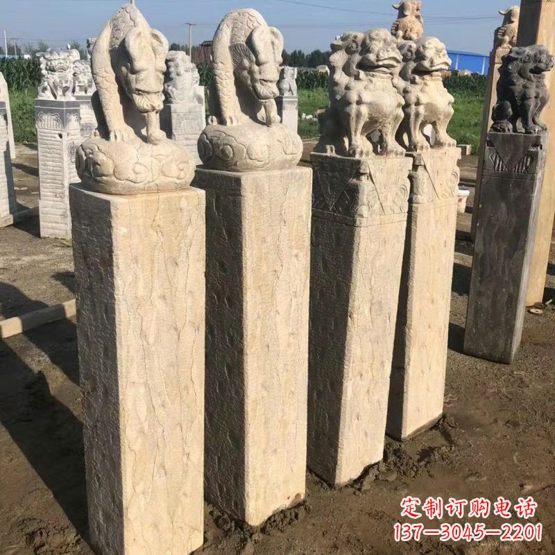 山东仿古麒麟貔貅马柱雕塑
