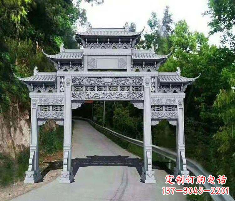 山东仿古三门牌坊石雕