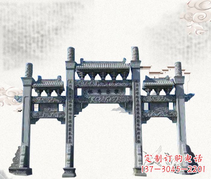 山东仿古三门石牌坊