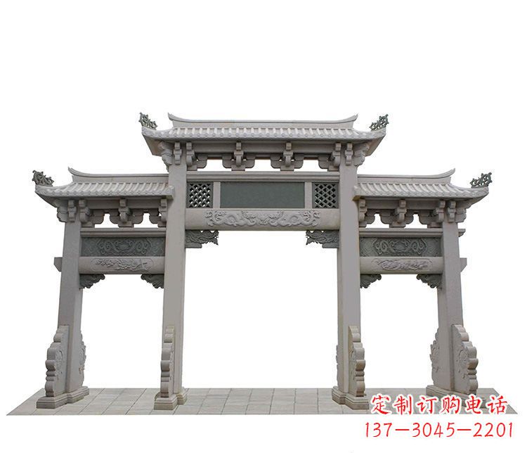 山东仿古三门石牌坊石雕
