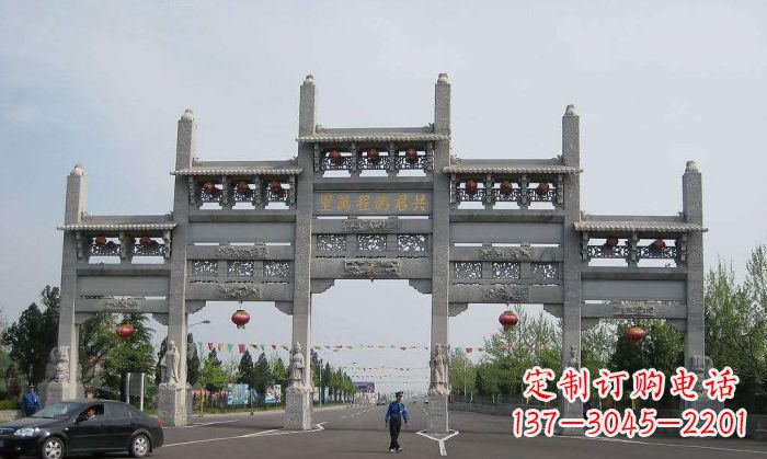 山东精美仿古石雕牌坊雕塑