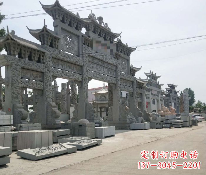 山东仿古五门石雕牌坊