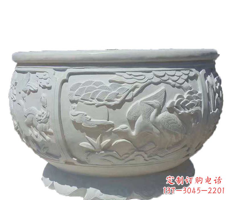 山东精美仿古鱼缸石雕花盆雕塑