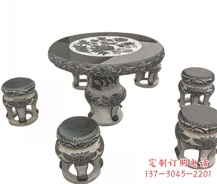 山东仿古圆形石桌凳雕塑