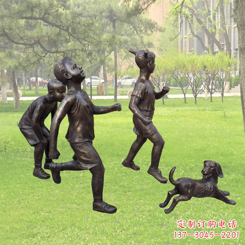 山东仿铜跑步小孩雕塑