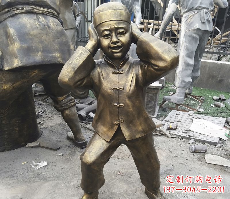 山东儿童放鞭炮铜雕