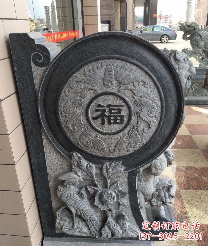 山东福字雕塑 招财门墩石抱鼓
