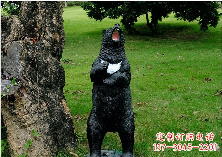 山东公园风情玻璃钢仿真黑熊雕塑