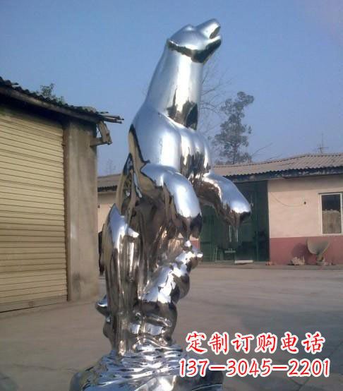 山东公园不锈钢抽象北极熊动物雕塑