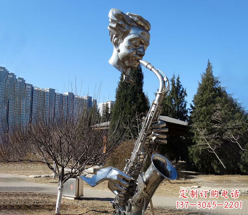 山东纪念性不锈钢萨克斯头像雕塑