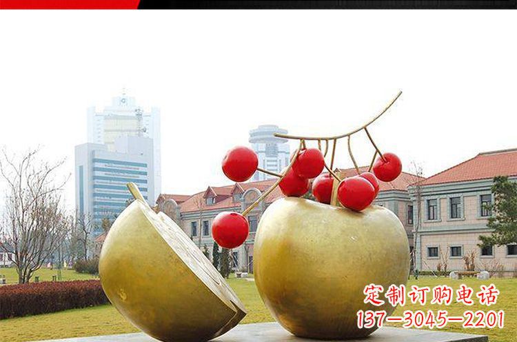 山东公园不锈钢苹果樱桃雕塑