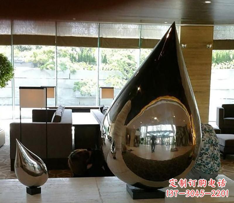 山东公园不锈钢水滴球景观雕塑
