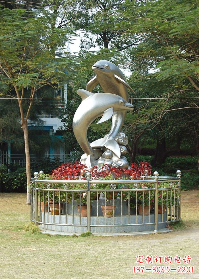 山东不锈钢踏浪海豚雕塑