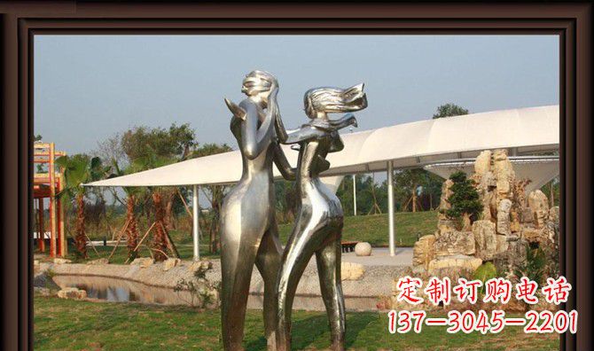 山东一对动感传情的不锈钢跳舞情侣雕塑
