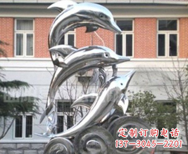 山东跳跃海豚海浪不锈钢雕塑
