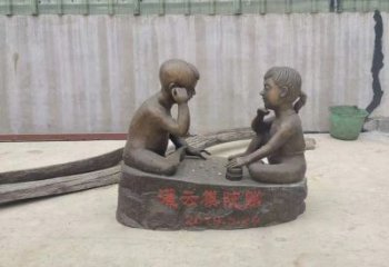 山东精美儿童下棋铜雕