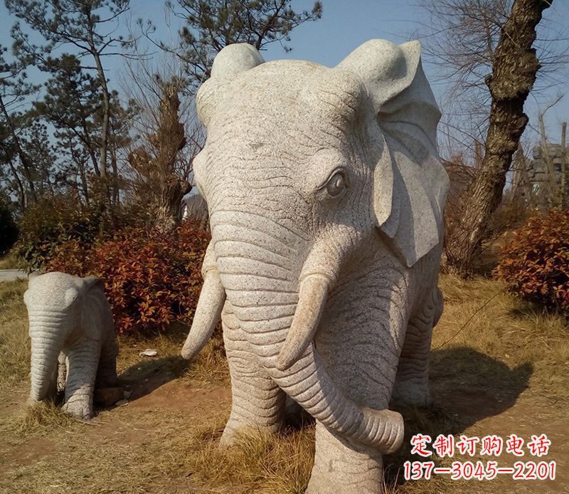 山东公园大理石大象动物石雕 (2)