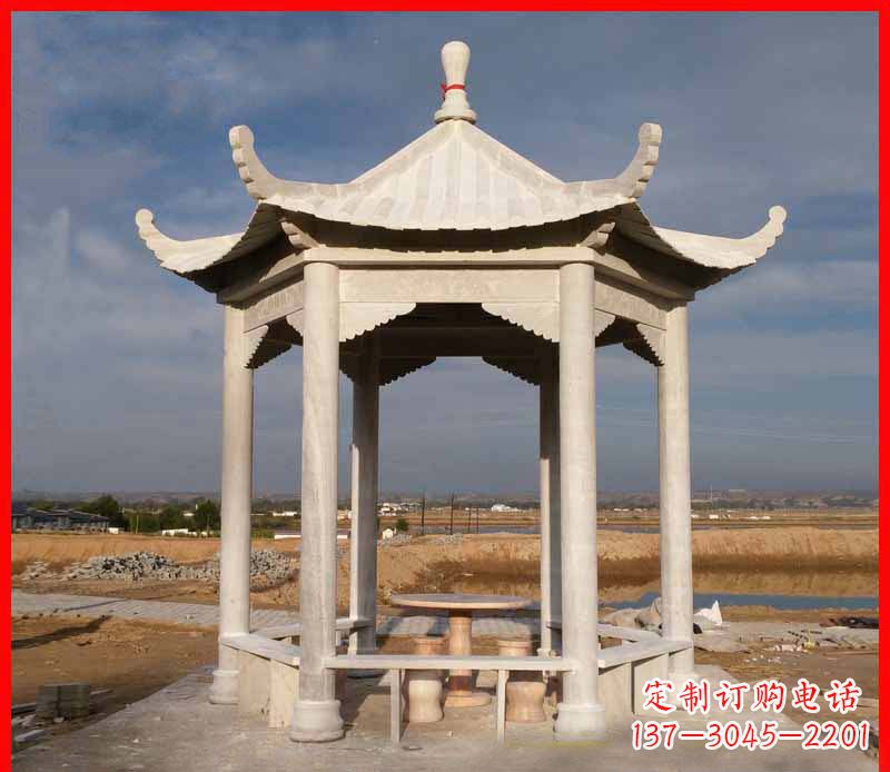 山东公园大理石六角石雕凉亭 (2)