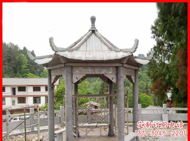 山东精美大理石六角石凉亭雕塑