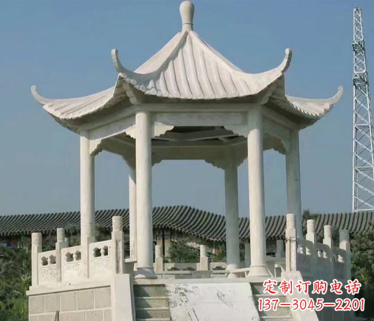 山东极具视觉冲击力的大理石六角石凉亭雕塑