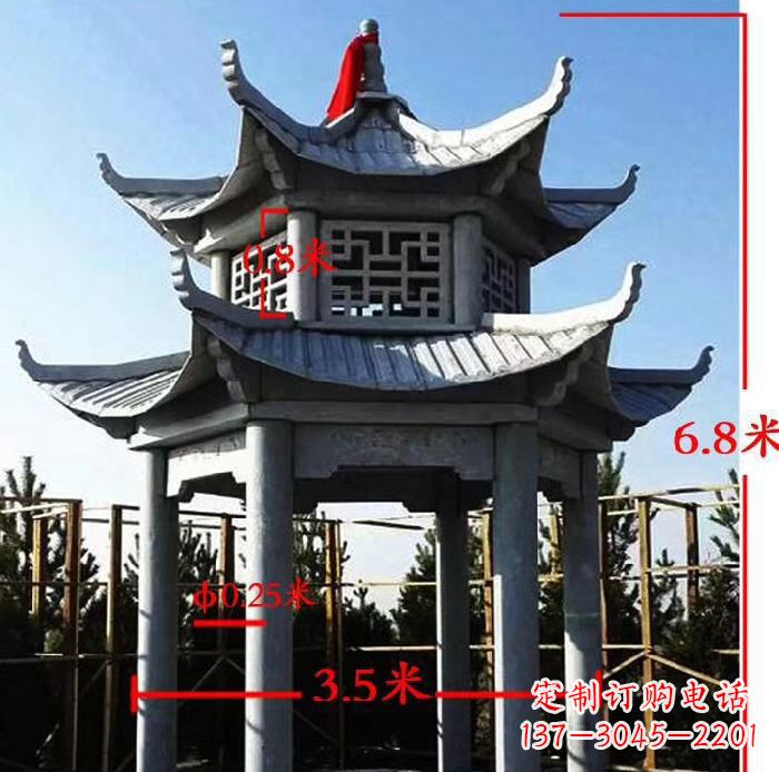 山东杰出的大理石六角石双层凉亭雕塑