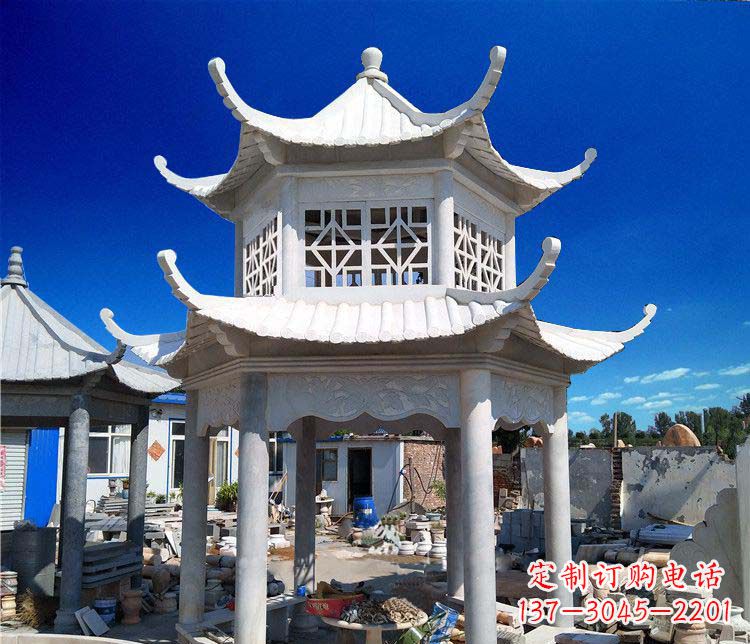 山东大理石双层凉亭雕塑