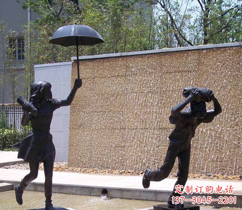 山东抗风雨小男孩铜雕