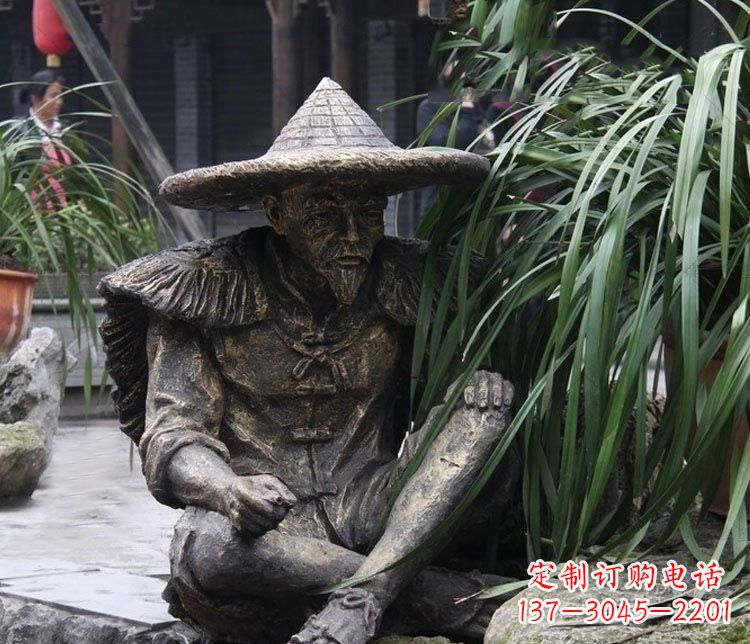 山东中领雕塑定制——古典经典“渔翁”铜雕