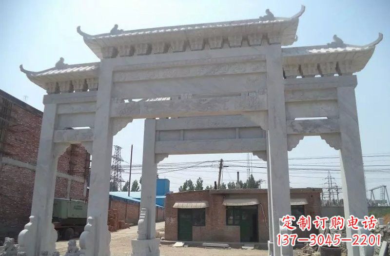 山东公园汉白玉三门牌坊石雕