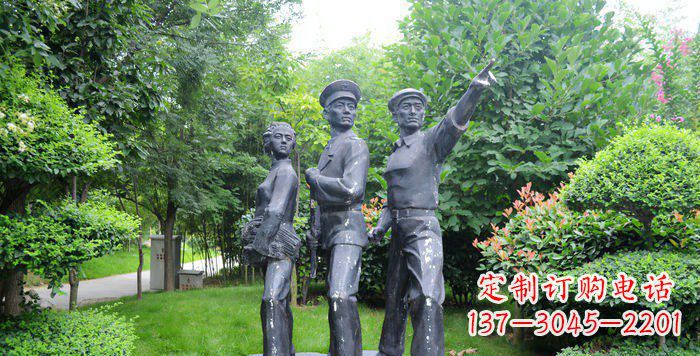 山东公园解放军和男孩女孩人物铜雕