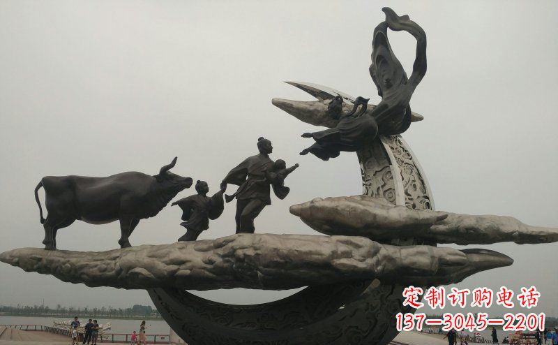 山东公园景观不锈钢牛郎织女相会雕塑