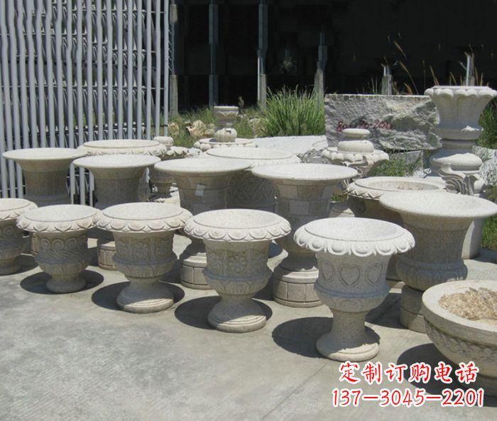 山东大理石花盆石雕艺术品