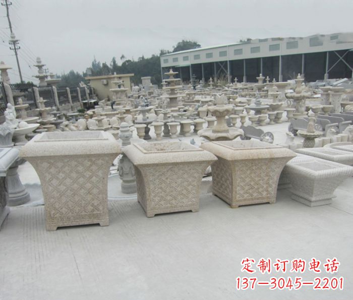 山东优雅花盆大理石雕塑