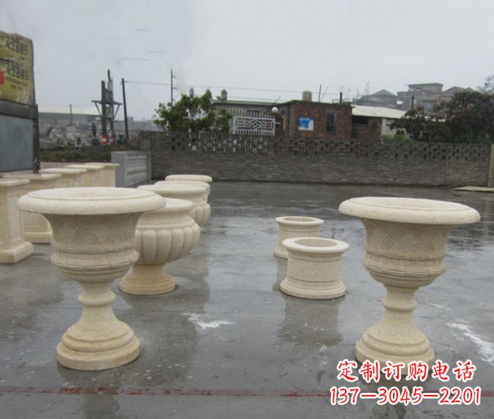 山东完美绽放——大理石花盆石雕