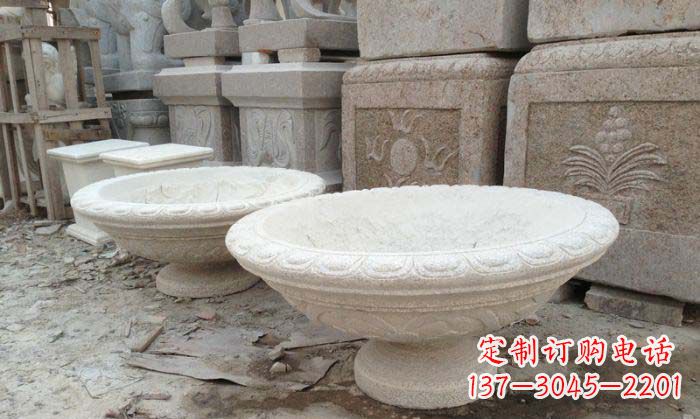 山东细腻雅致的大理石花盆石雕