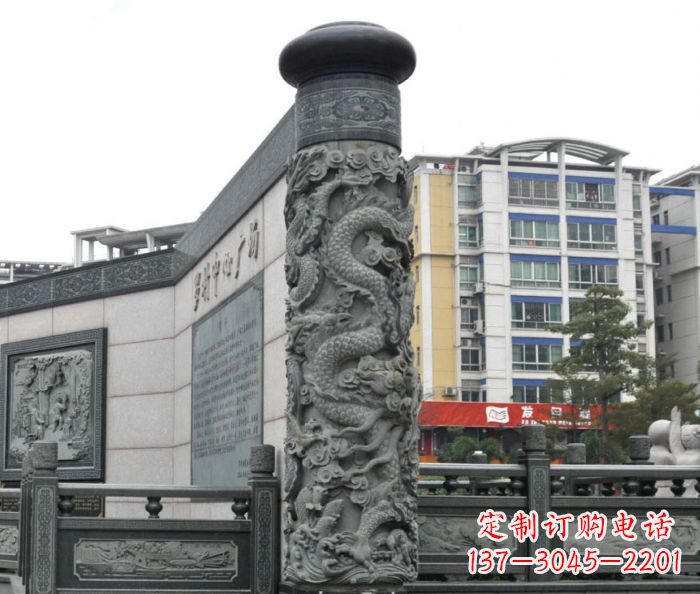 山东公园景观仿古石雕龙柱
