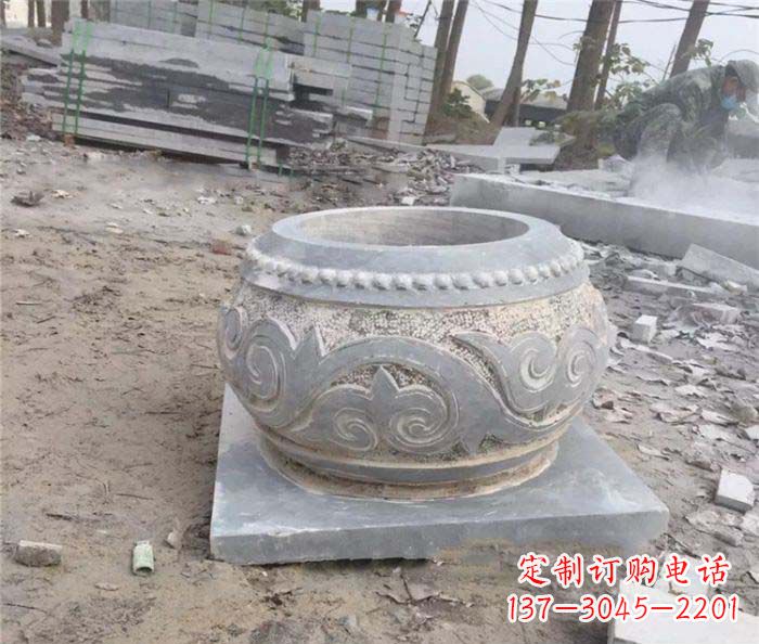 山东公园景观仿古石雕水缸