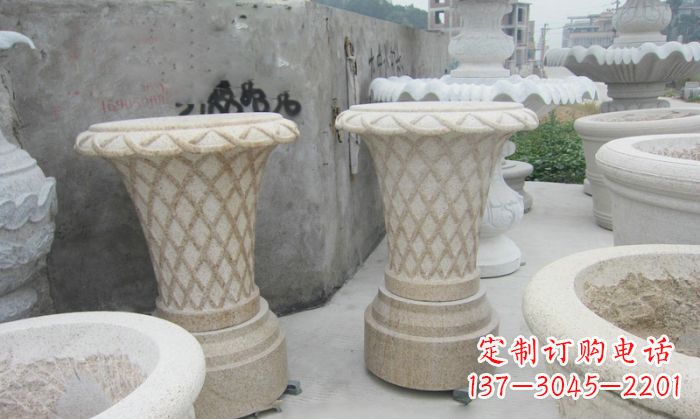 山东公园景观花篮式花盆石雕