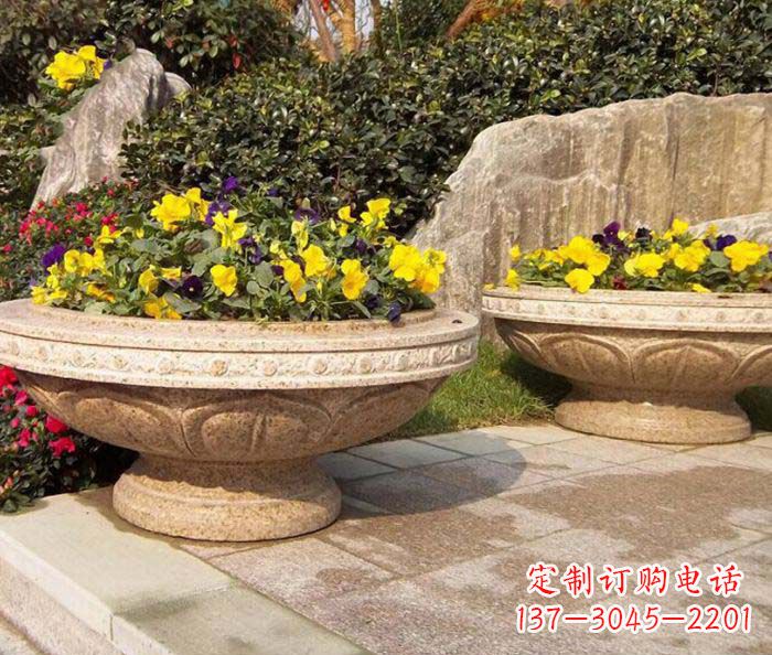 山东公园景观砂岩花盆石雕 (2)