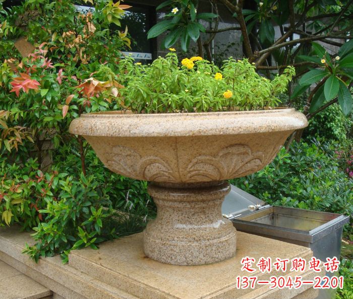 山东公园景观砂岩花盆石雕 (3)