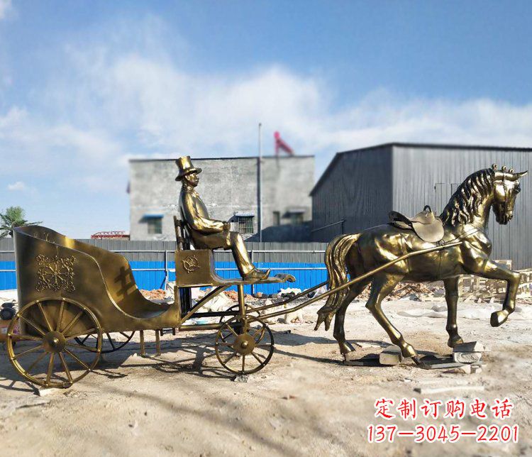 山东公园景观坐着马车的人物铜雕