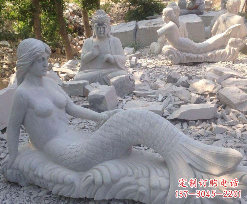 山东艺术精美美人鱼石雕