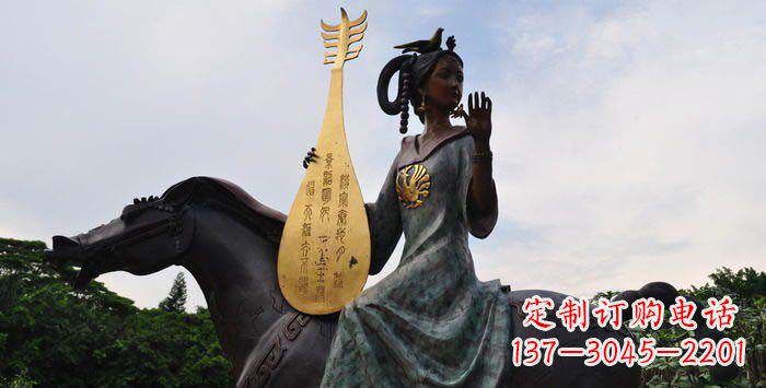 山东传统风情,精美古典的琵琶女铜雕