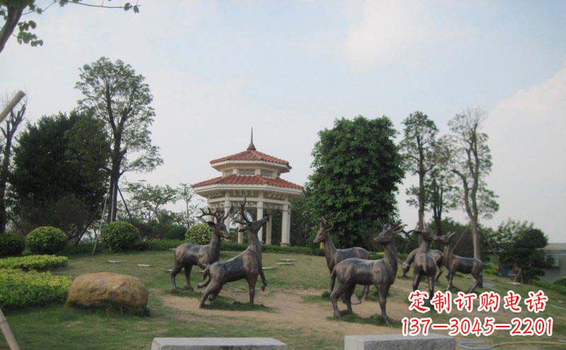 山东公园群鹿动物铜雕