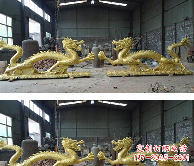 山东古典传统双龙戏珠铜雕塑