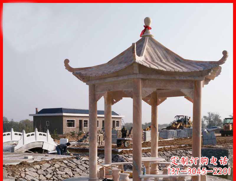 山东红六角石凉亭雕塑