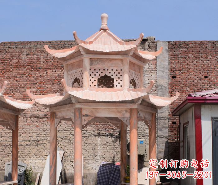 山东中领雕塑精致双层石头凉亭雕塑