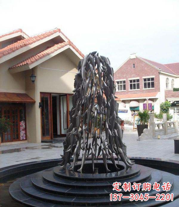 山东欢乐鱼群,喷泉铜雕