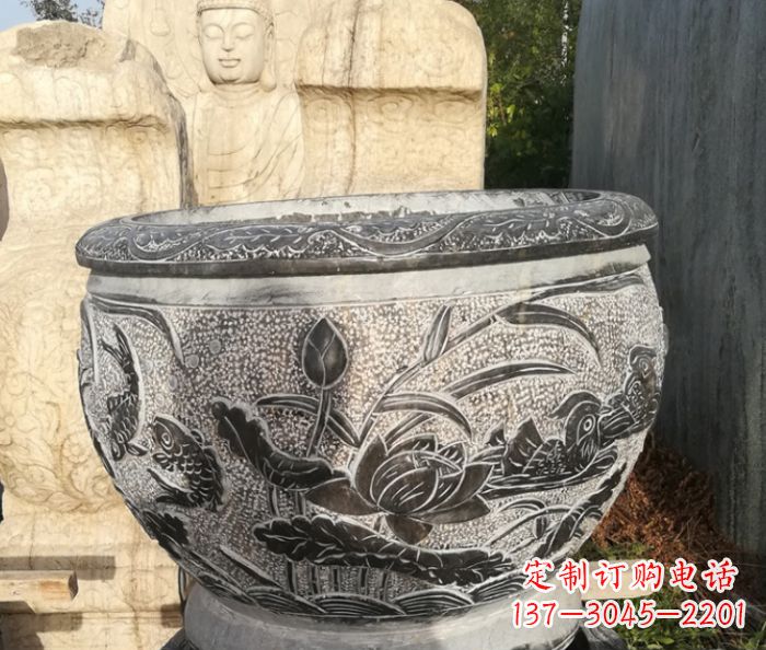 山东室内装饰用鸳鸯荷花浮雕水缸