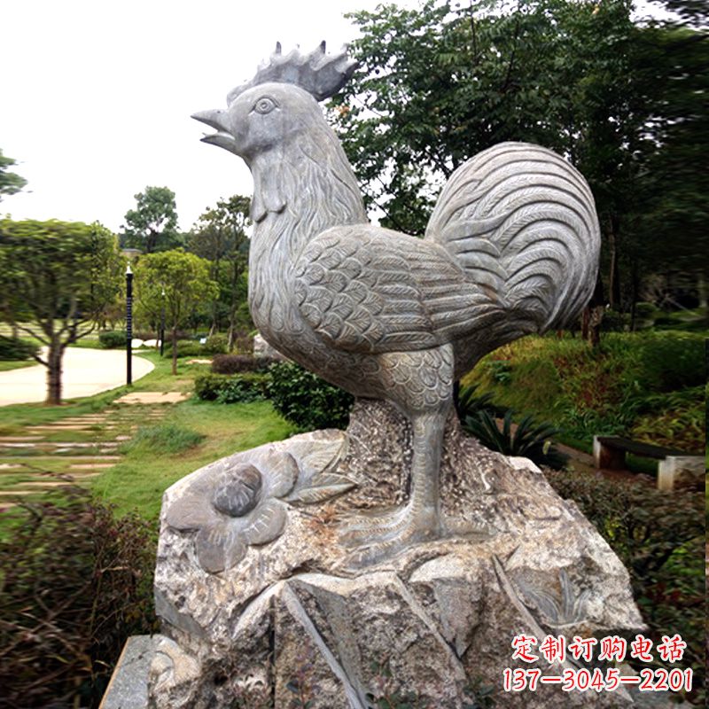 山东公园园林石雕酉鸡生肖动物景观雕塑